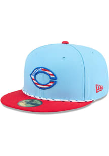 New Era Cincinnati Reds Mens Light Blue 2025 MLB 4th of July 59FIFTY Fitted Hat