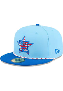 New Era Houston Astros Mens Light Blue 2025 MLB 4th of July 59FIFTY Fitted Hat