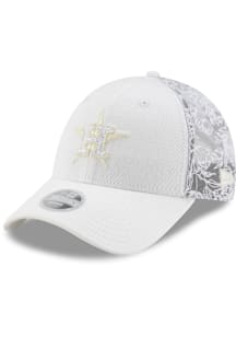 New Era Houston Astros White Tonal Glitter Denim Trucker 9FORTY Womens Adjustable Hat