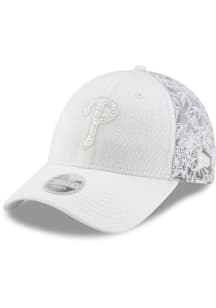 New Era Philadelphia Phillies White Tonal Glitter Denim Trucker 9FORTY Womens Adjustable Hat
