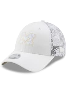 New Era Michigan Wolverines White Tonal Glitter Denim Trucker 9FORTY Womens Adjustable Hat