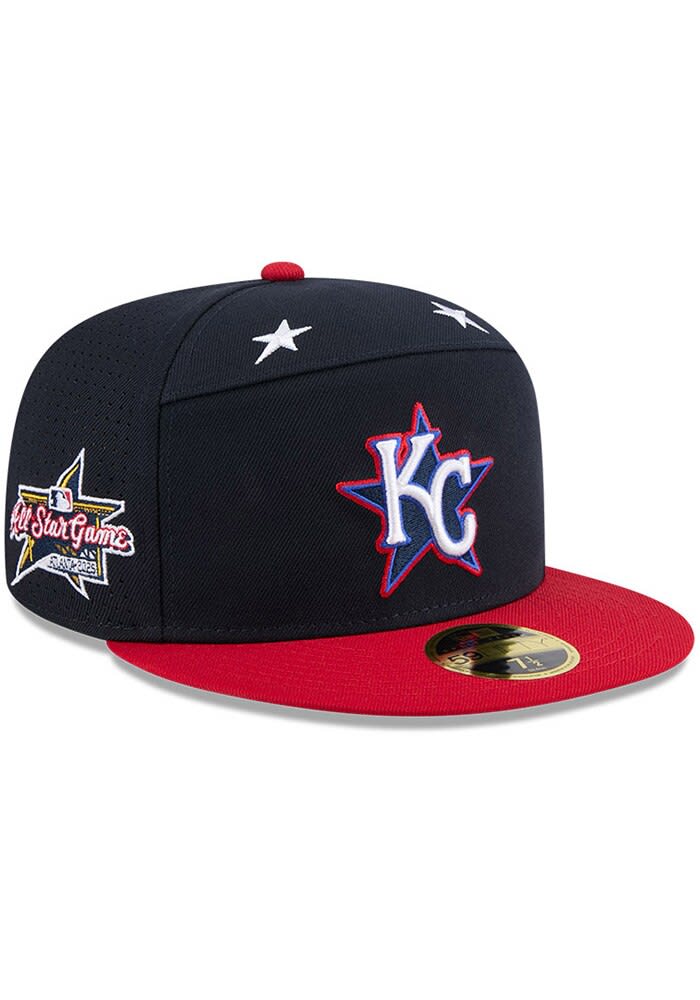 New Era Kansas City Royals Mens Blue 2025 All Star Game Workout Split Panel 59FIFTY Fitted Hat