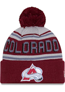 New Era Colorado Avalanche Maroon Evergreen Cuff Pom Mens Knit Hat