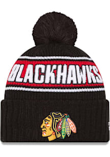 New Era Chicago Blackhawks Black Bold Cuff Pom Mens Knit Hat