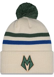 New Era Milwaukee Bucks Ivory 2025 City Edition Cuff Pom Mens Knit Hat