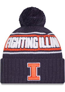 New Era Illinois Fighting Illini Navy Blue Bold Cuff Pom Mens Knit Hat
