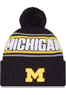 New Era Michigan Wolverines Blue Bold Cuff Pom Mens Knit Hat