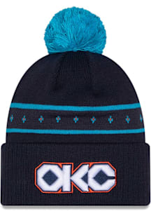 New Era Oklahoma City Thunder Navy Blue 2025 City Edition Cuff Pom Mens Knit Hat