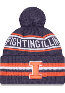 Illinois Fighting Illini New Era Classic Cuff Pom Mens Knit Hat - Navy Blue