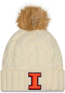 Illinois Fighting Illini New Era Fur Cuff Pom Womens Knit Hat - White