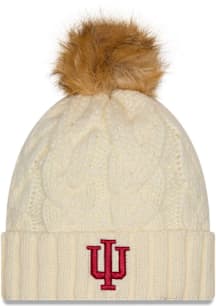 Indiana Hoosiers New Era Fur Cuff Pom Womens Knit Hat - White