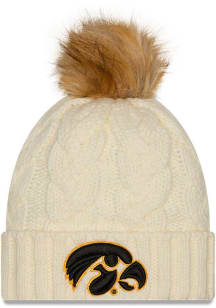Iowa Hawkeyes New Era Fur Cuff Pom Womens Knit Hat - White