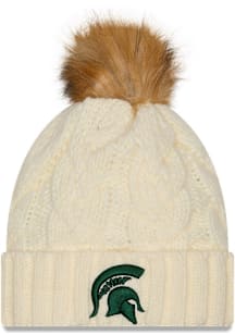 New Era Michigan State Spartans White Fur Cuff Pom Womens Knit Hat