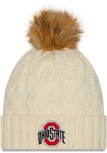 New Era Ohio State Buckeyes White Fur Cuff Pom Womens Knit Hat
