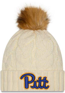 Pitt Panthers New Era Fur Cuff Pom Womens Knit Hat - White