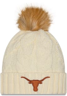 New Era Texas Longhorns White Fur Cuff Pom Womens Knit Hat
