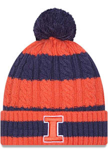 New Era Illinois Fighting Illini Navy Blue Braided Cuff Pom Womens Knit Hat