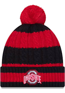 New Era Ohio State Buckeyes Red Braided Cuff Pom Womens Knit Hat