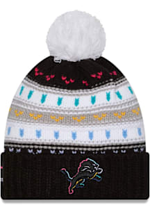 New Era Detroit Lions Black 2025 Crucial Catch W Cuff Pom Womens Knit Hat