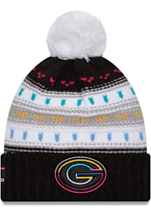 New Era Green Bay Packers Black 2025 Crucial Catch W Cuff Pom Womens Knit Hat