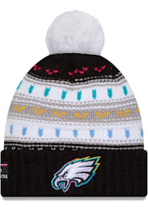 New Era Philadelphia Eagles Black 2025 Crucial Catch W Cuff Pom Womens Knit Hat