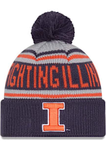 Illinois Fighting Illini New Era Evergreen JR Cuff Pom Youth Knit Hat - Navy Blue