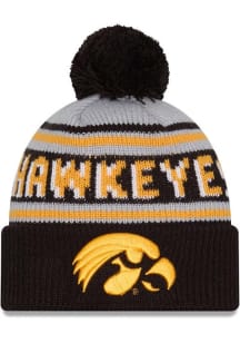 Iowa Hawkeyes New Era Evergreen JR Cuff Pom Youth Knit Hat - Black