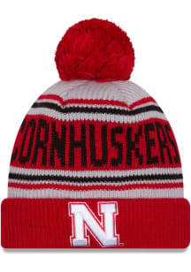Nebraska Cornhuskers New Era Evergreen JR Cuff Pom Youth Knit Hat - Red