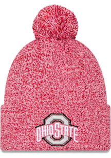 New Era Ohio State Buckeyes Red Marled JR Cuff Pom Youth Knit Hat