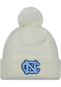 New Era North Carolina Tar Heels Ivory Cable Cuff Pom Youth Knit Hat