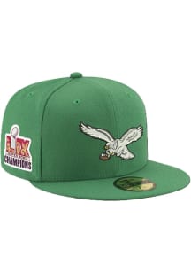 New Era Philadelphia Eagles Mens Kelly Green Retro Eagle Super Bowl LIX Champs Side Patch 59FIFTY..