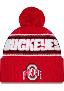New Era Ohio State Buckeyes Red Bold Cuff Pom Mens Knit Hat