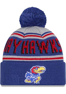New Era Kansas Jayhawks Blue Evergreen Cuff Pom Mens Knit Hat