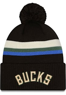 New Era Milwaukee Bucks Black 2025 NBA Statement Edition Cuff Pom Mens Knit Hat