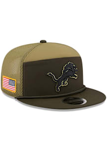 New Era Detroit Lions Green 2025 Salute To Service Split Panel 9FIFTY Trucker Mens Snapback Hat