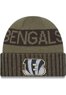 New Era Cincinnati Bengals Green 2025 Salute To Service JR Cuff Youth Knit Hat