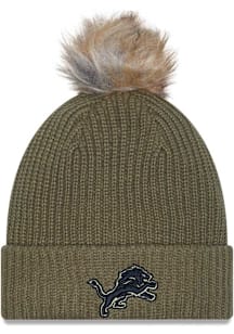New Era Detroit Lions Green 2025 Salute To Service W Cuff Pom Womens Knit Hat