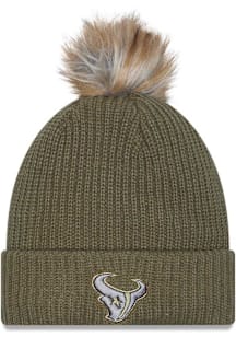 New Era Houston Texans Green 2025 Salute To Service W Cuff Pom Womens Knit Hat