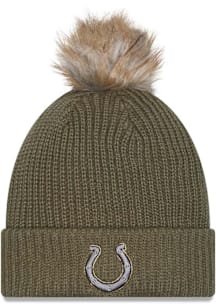 New Era Indianapolis Colts Green 2025 Salute To Service W Cuff Pom Womens Knit Hat