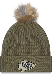 New Era Kansas City Chiefs Green 2025 Salute To Service W Cuff Pom Womens Knit Hat