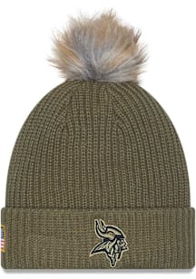 New Era Minnesota Vikings Green 2025 Salute To Service W Cuff Pom Womens Knit Hat
