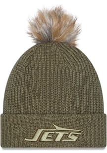 New Era New York Jets Green 2025 Salute To Service W Cuff Pom Womens Knit Hat