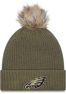 New Era Philadelphia Eagles Green 2025 Salute To Service W Cuff Pom Womens Knit Hat