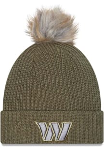 New Era Washington Commanders Green 2025 Salute To Service W Cuff Pom Womens Knit Hat