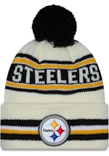 New Era Pittsburgh Steelers White Classic Jr Cuff Pom Youth Knit Hat