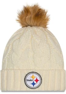New Era Pittsburgh Steelers White Fur Cuff Pom Womens Knit Hat