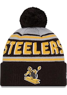 New Era Pittsburgh Steelers Black Evergreen Cuff Pom Mens Knit Hat