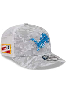 New Era Detroit Lions 2025 Salute to Service Camo Fan Pack 9SEVENTY Trucker Adjustable Hat - Grey