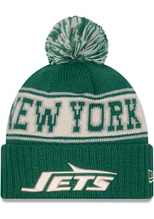 New Era New York Jets Green Retro Cuff Pom Mens Knit Hat