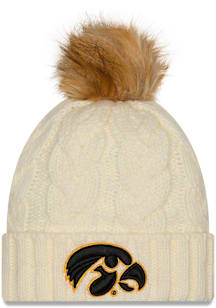 New Era Iowa Hawkeyes White Fur Cuff Pom Youth Knit Hat